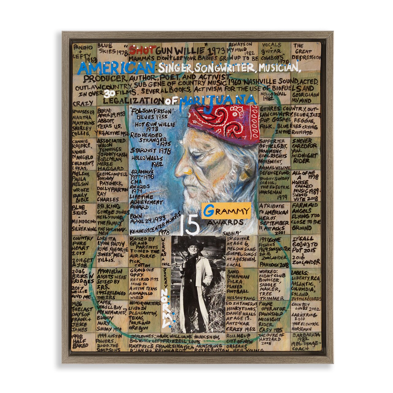 Stupell Industries Willie Nelson Collage Framed Floater Canvas Wall Art Design by Sabin